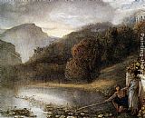 Classical figures by a river with a Temple Beyond by James Smetham